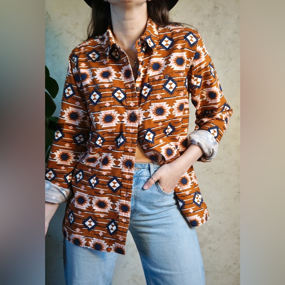 Womens Duluth Trading Co. Aztec Western Design Button Down Flannel Shirt-Sz XXL